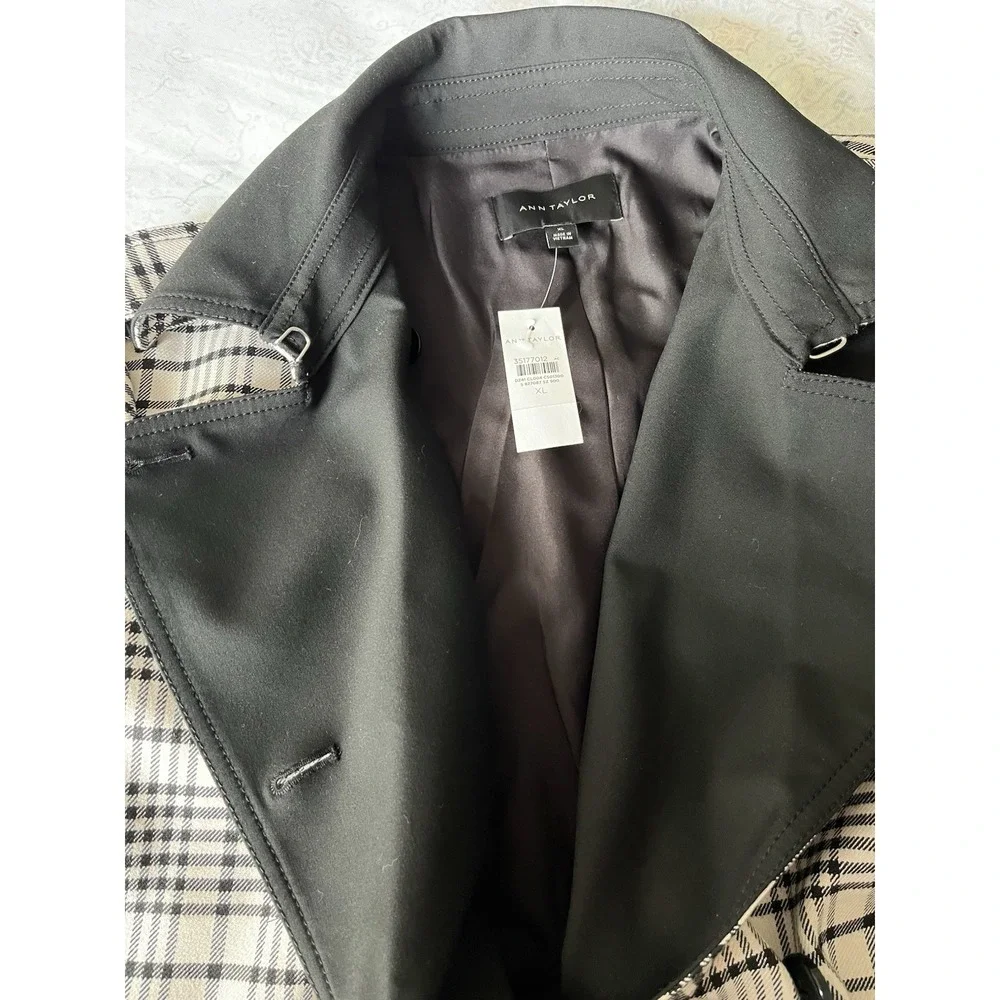ANN TAYLOR Women's Houndstooth‎ Twill Trend Coat XL Black Beige Pocket Button Up - Picture 15 of 16